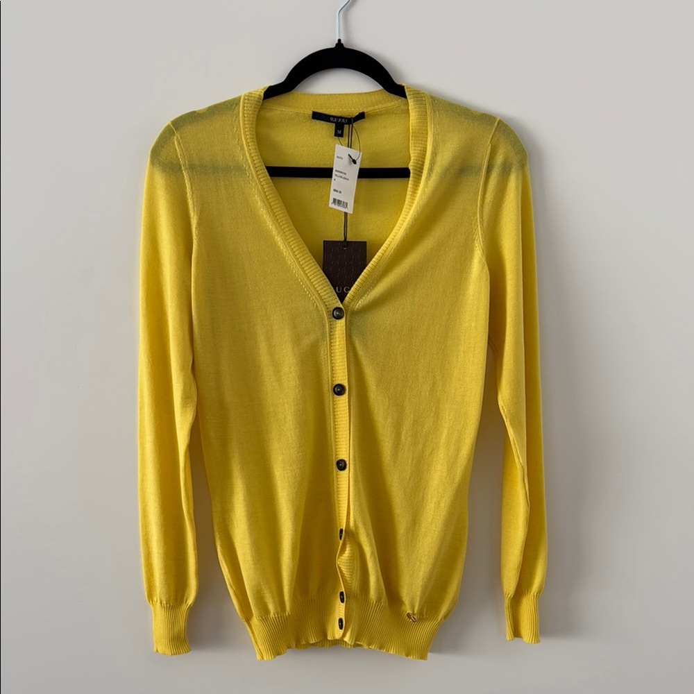 Gucci Yellow V-Neck Cardigan Sweater